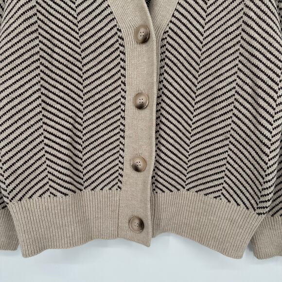 OAK + FORT Herringbone Cardigan Oversized Chunky Knit Sweater Chocolate Brown - Picture 7 of 13